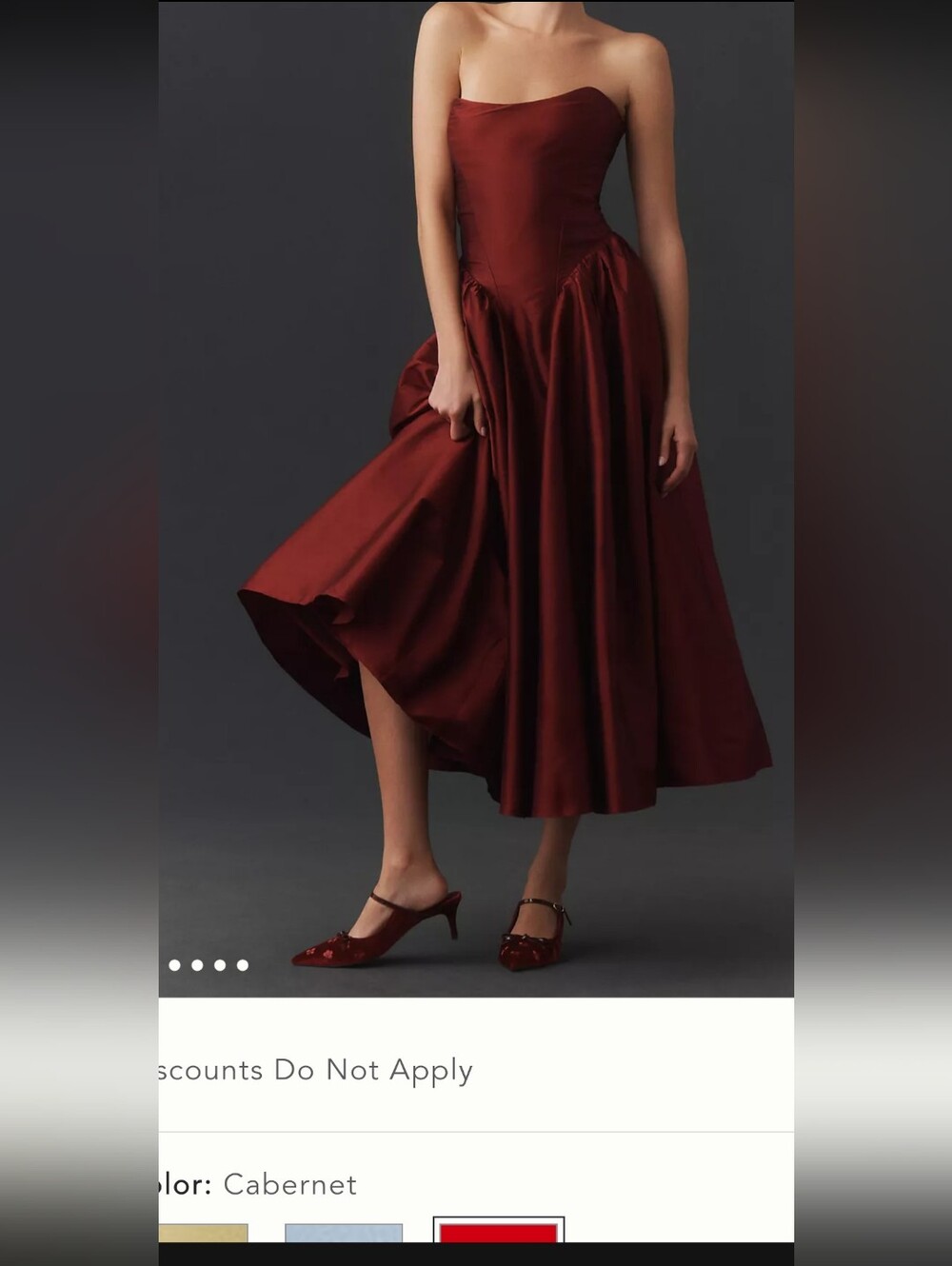 Anthropologie Cabernet Strapless Midi Satin Dress